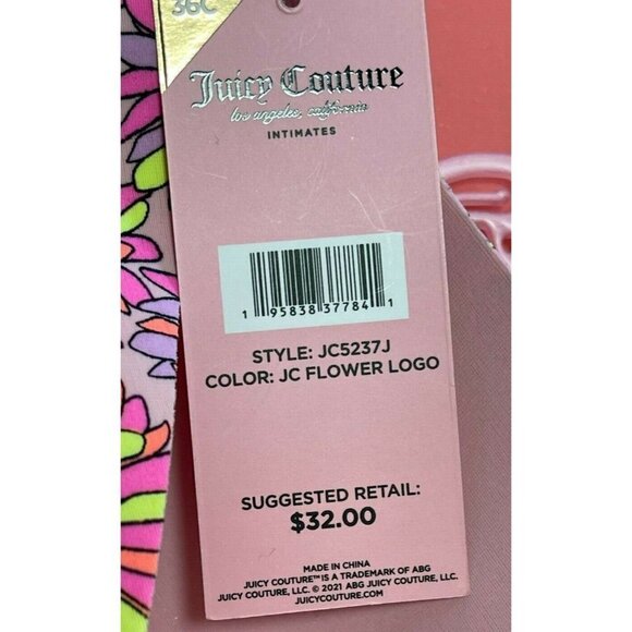 Juicy Couture 36C Pink Floral Print Logo Sculpted Underwire Padded Push-Up Bra - Picture 4 of 4